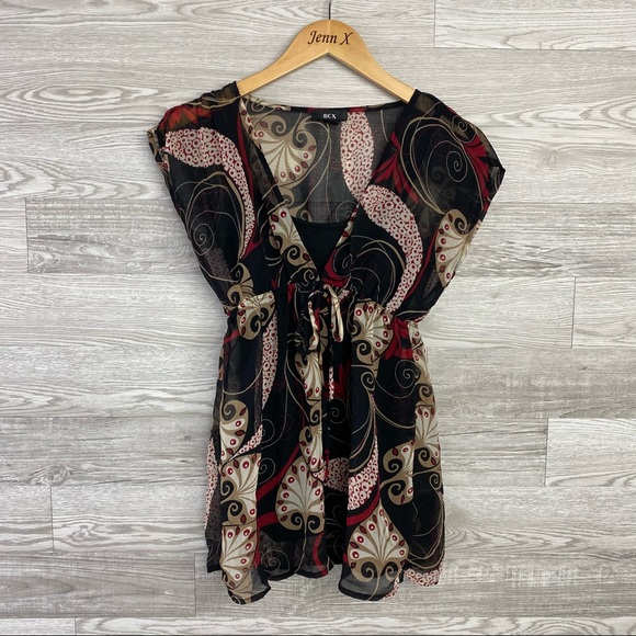 BCX Front Tie Deep V Cut Black Cami Blouse - Picture 1 of 7